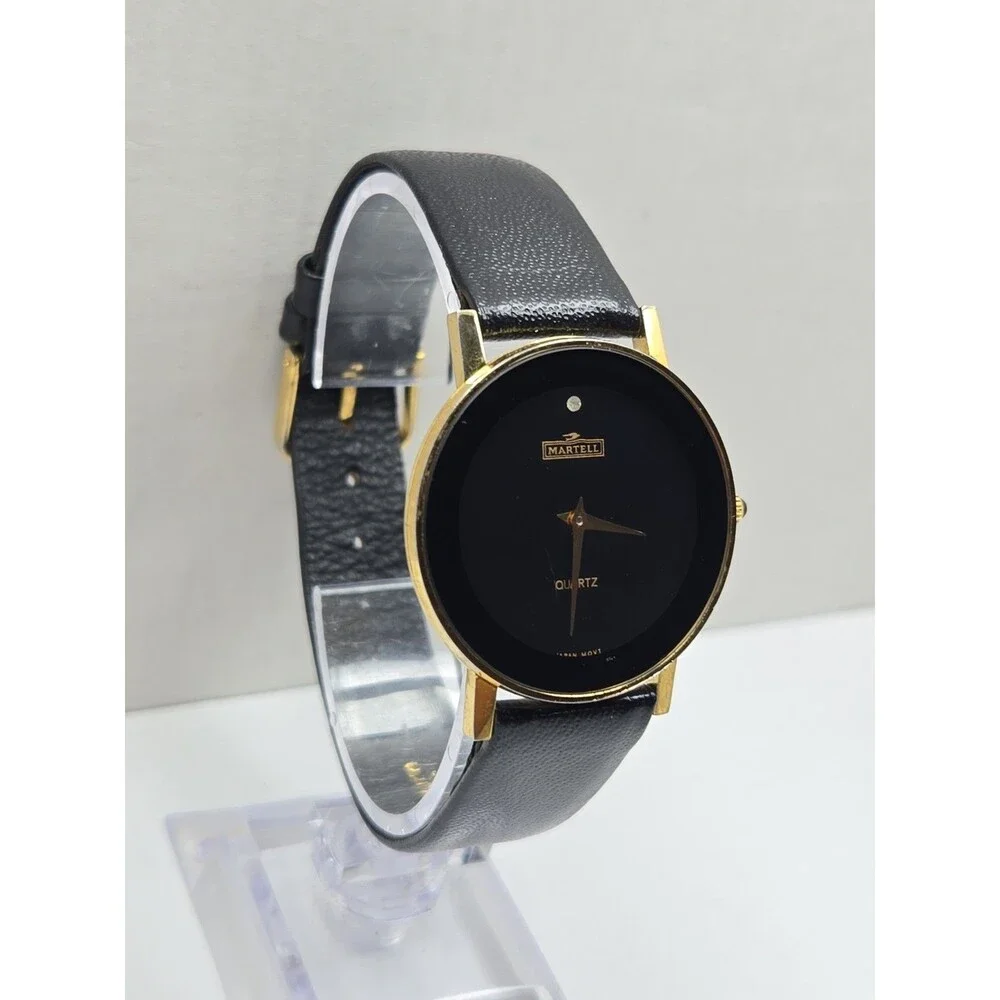 Martell Cognac Black Dial Diamond Accent Gold Tone Quartz Watch New Battery